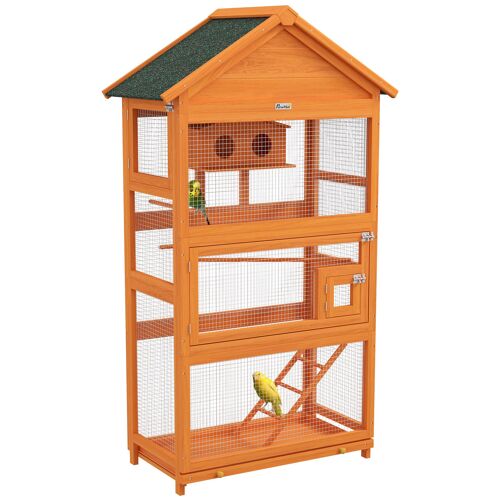 Cage À Oiseaux Volière Grande Taille 2 Portes Trappe Toit Asphalte Tiroir Amovible Bois Pré-Huilé