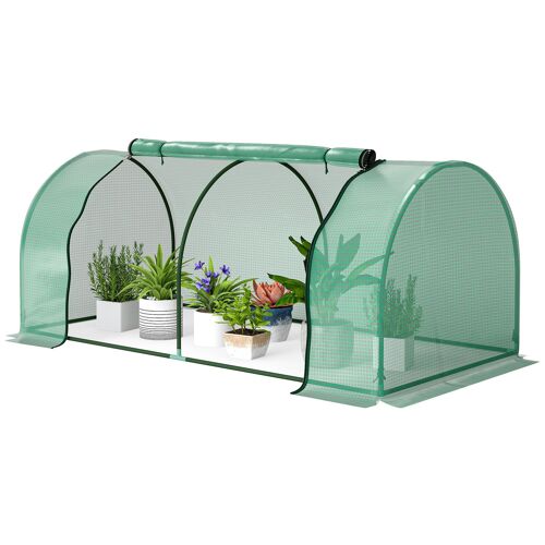 Serre De Jardin Tunnel Serre À Tomates Dim. 2l X 1l X 0,8h M Porte Zippée Enroulable Bâche Pe Acier Vert