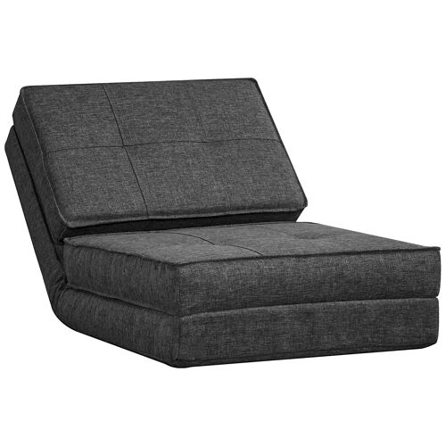 Chauffeuse - matelas d'appoint pliant - fauteuil convertible - inclinaison dossier réglable 5 positions - tissu polyester aspect lin gris