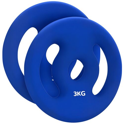 Disques De Musculation - Lot De 2 Disques - Total 6 Kg - Diamètre Intérieur 25 Mm - Métal Pvc Bleu