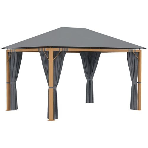 Pavillon De Jardin Style Contemporain - Barnum Avec Rideaux - Dim. 3,97l X 2,97l X 2,8h M - Alu. Aspect Bois Polyester Gris
