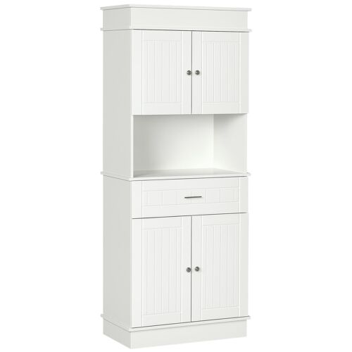 Armoire de cuisine contemporaine multi-rangement 4 portes tiroir coulissant et grand plateau dim. 74L x 39l x 183H cm panneaux particules MDF blanc