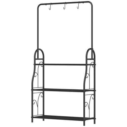 Étagère à fleurs style fer forgé - étagère pour plantes - 3 niveaux 3 crochets - métal thermolaqué noir