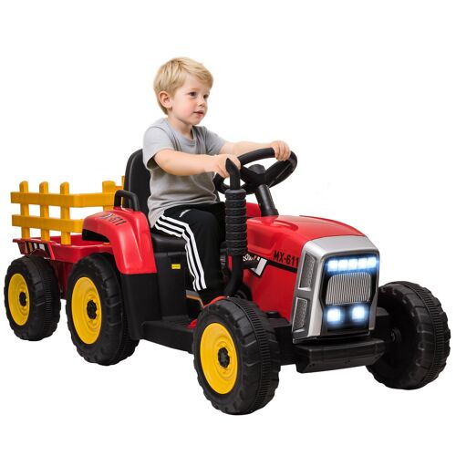 Tracteur Électrique Enfant Avec Remorque - Effets Sonores Lumineux - Télécommande - 3-6 Km/H - Rouge