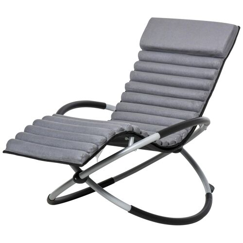 Chaise Longue À Bascule Pliable Rocking Chair Design Contemporain Avec Matelas Revêtement Aspect Daim Métal Textilène Gris Noir