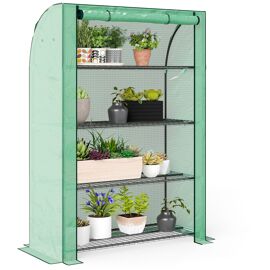 Mini Serre De Jardin Serre De Balcon Serre À 4 Étages Avec Châssis En Acier & Bâche En Pe Renforcée, Intérieur Et Extérieur Portable Porte Enroulable, 120 X 50 X 170 Cm, Vert