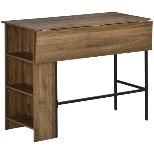 Table de bar extensible design industriel métal noir aspect bois noyer