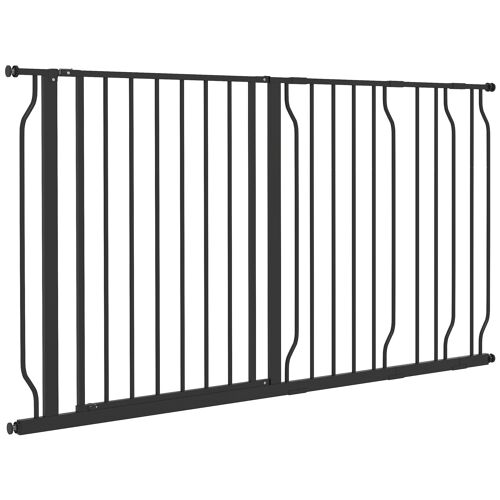 Barrière De Sécurité Animaux - Longueur Réglable Dim. 75-145 Cm - Porte Double Verrouillage, Ouverture Double Sens -Sans Perçage - Acier Abs Noir