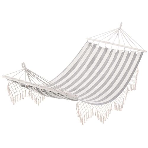 Hamac De Voyage Style Hippie Chic Coton Polyester Gris Écru Rayé