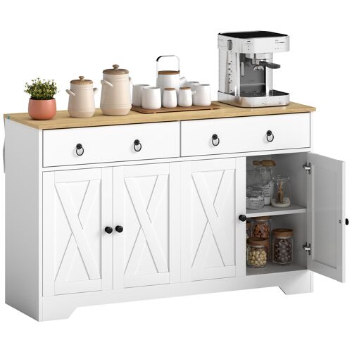 Buffet 2 portes multi-rangement style rural chic blanc aspect bois