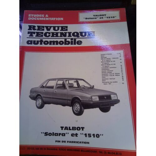Revue Technique Automobile . Talbot Solara Et 1510 . Etai