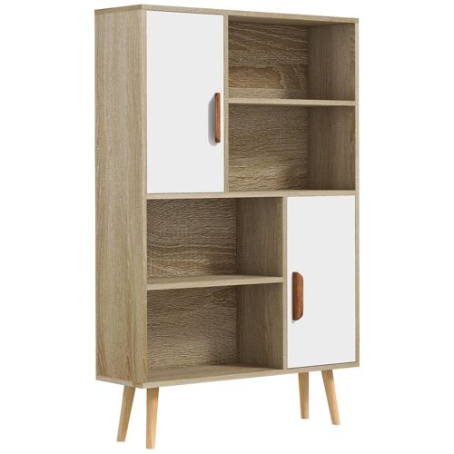 Bibliothèque scandinave 4 niches + 2 placards blanc naturel