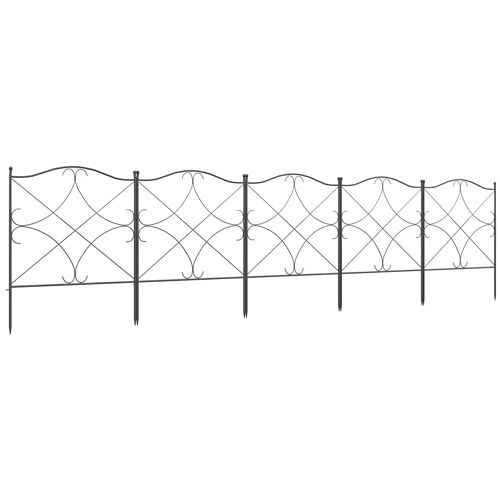 Lot De 5 Clôtures De Jardin Décoratives En Métal Avec Ornements - Dim. Totales 305l X 62h Cm - Noir