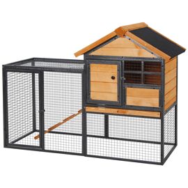 Clapier Cage À Lapins Cottage - Niche Supérieure Avec Rampe Et Enclos Extérieur - Plateau Excrément, Fenêtre, 2 Portes Verrouillables - Métal Époxy Pin Pré-Huilé
