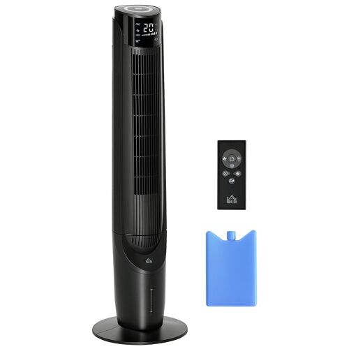 Homcom Ventilateur Colonne Tour Rafraichisseur D'air 2 En 1 Oscillant 60 W Ultra Silencieux Télécommande Incluse Minuterie 4 Modes 3 Vitesses Ø 31 X 107 Cm Noir