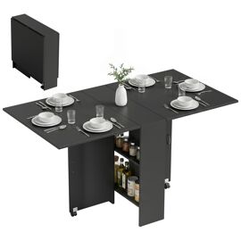 Table pliante sur roulettes 140L x 75l x 74H cm 2 étagères intégrées panneaux noir