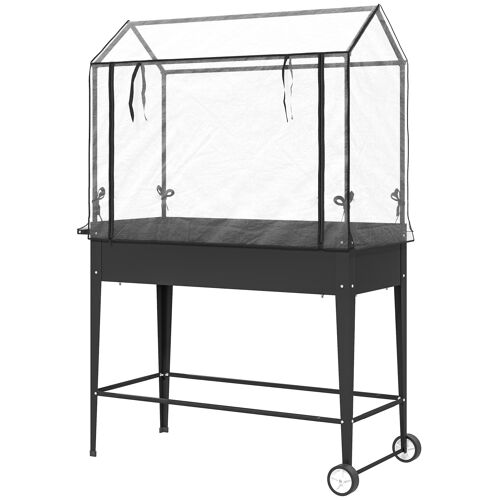 Jardinière Sur Pied Avec Serre - Carré Potager Sur Pied - 2 Roues - 100 X 45 X 152 Cm - Métal Pvc Noir