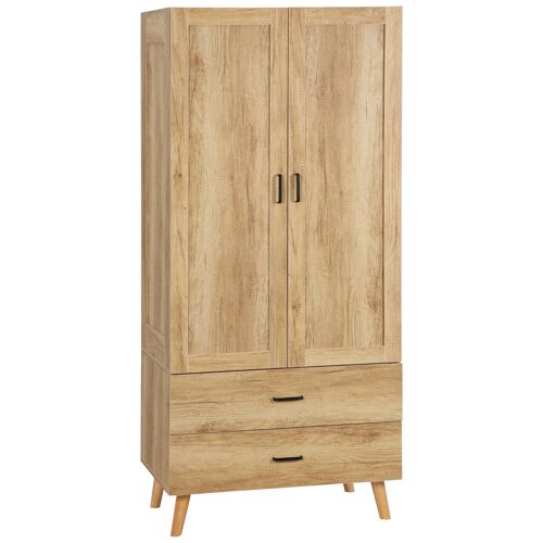 Armoire design scandinave 2 portes tiroirs penderie aspect bois clair