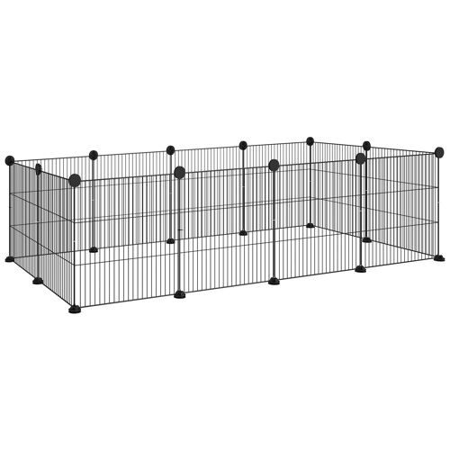 Cage Parc Enclos Animaux Domestiques L 140 X L 70 X H 35 Cm Bords Arrondis Fil Métallique Noir