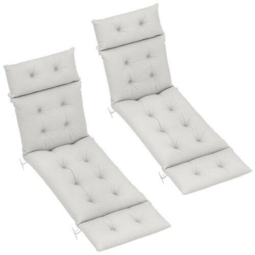 Lot De 2 Matelas Bains De Soleil Chaises Longues Style Chesterfield Tissu Gris Clair