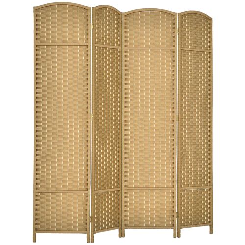 Paravent intérieur pliable 4 panneaux 160 x 170 cm - séparateur de pièce finition tressée - PP bois pin beige