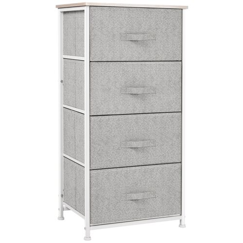 Chiffonnier meuble de rangement dim. 45L x 30l x 92H cm 4 tiroirs non-tissés gris structure métal blanc plateau MDF bois clair