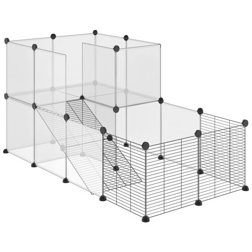 Pawhut Cage Parc Enclos Modulable Petits Animaux De Compagnie - Dim. Standards 140l X 70l X 70h Cm - 27 Panneaux Bords Arrondis - Résine Pp Fils D'acier Noir