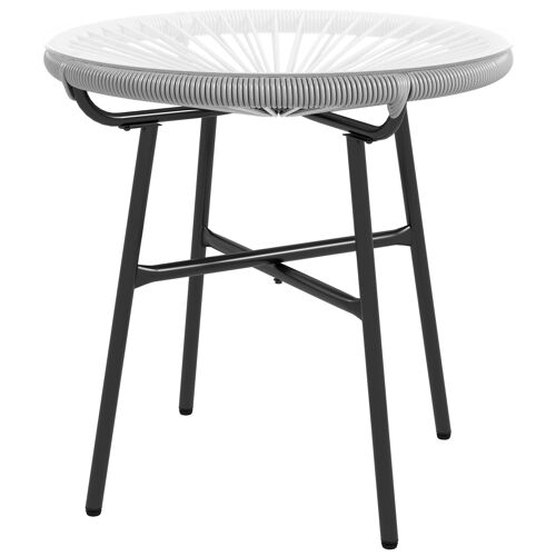 Table Basse Ronde De Jardin En Résine Aspect Rotin Métal Et Plateau Verre Trempé Ø 50 X 50h Cm Gris