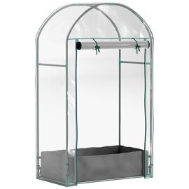 Mini Serre De Jardin Balcon - Porte Enroulable Zippée, Sac Plantation - 89 X 50 X 152 Cm - Acier Pvc Transparent