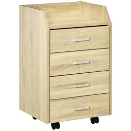 Vinsetto Caisson de bureau rangement bureau sur roulettes 4 tiroirs coulissants plateau à rebord MDF panneaux particules aspect chêne clair