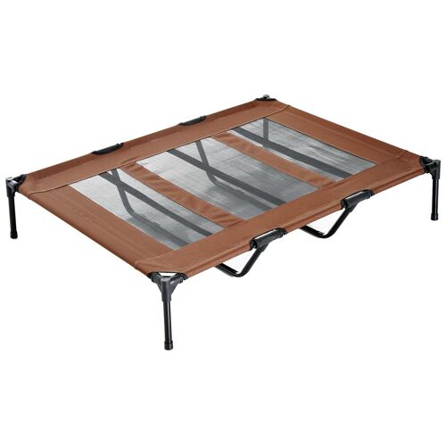 Lit Sur Pieds Xxl Pour Chien Chat Lit De Camp Animal Lit Surélevé Oxford Textilène Micro-Perforé Dim. 122l X 92l X 23h Cm Marron Clair