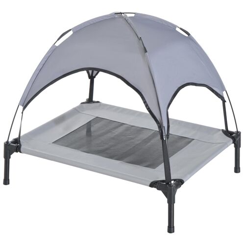 Lit Pour Chien Chat Sur Pieds Lit De Camp Lit Surélevé Rafraîchissant Velum Anti-Uv Oxford Micro-Perforé Parasol Et Sac De Transport Inclus Dim. 61l X 46l X 61h Cm Gris Noir