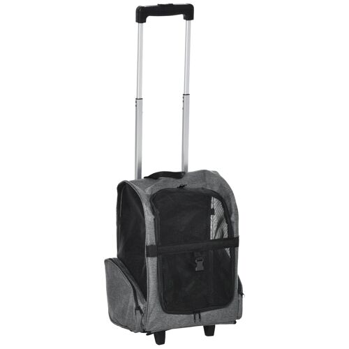 2 En 1 Trolley Chariot Sac À Dos Sac De Transport À Roulettes Pour Chien Chat Gris