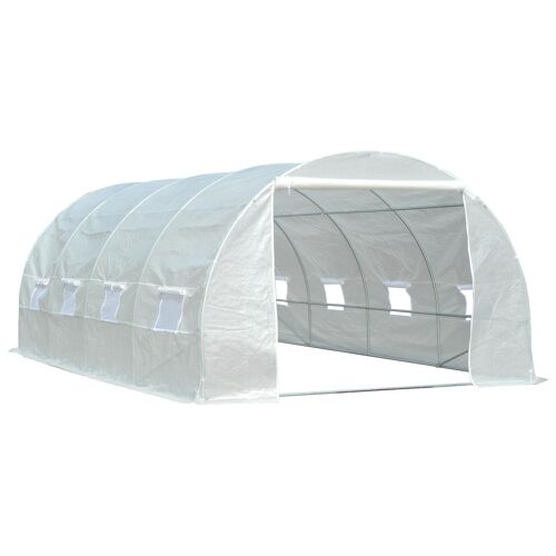 Outsunny serre de jardin tunnel de culture serre potager 18m² bâche pe anti-uv tube fer 8 fenêtres 6l x 3l x 2hm blanc neuf 20