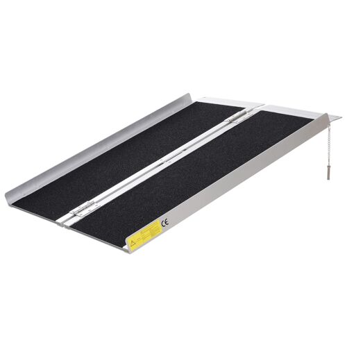Rampe de fauteuil roulant rampe de chargement rampe d'accès antidérapante pliable avec bordures de sécurité max. 270 Kg dim. 93L x 76l x 5H cm alu. noir