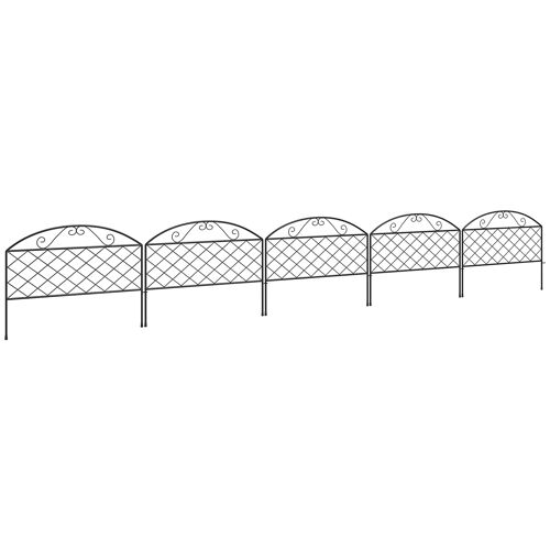 Lot De 5 Clôtures De Jardin Décoratives Avec Ornements Métal Noir