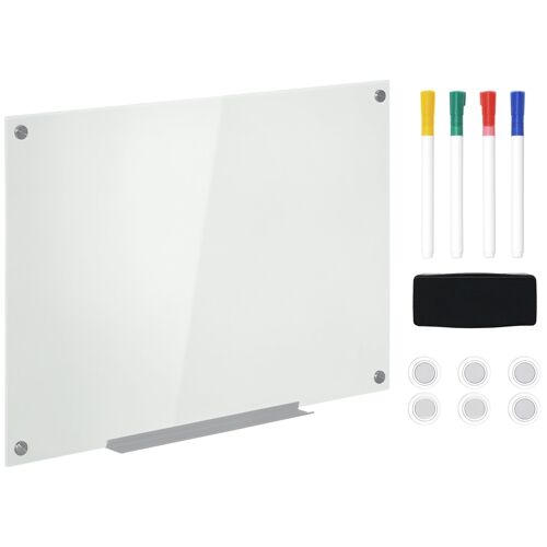 Tableau Magnétique En Verre Dim. 90l X 60l Cm - Gouttière Alu, Matériel De Fixation Et Accessoires Inclus - Blanc Mat