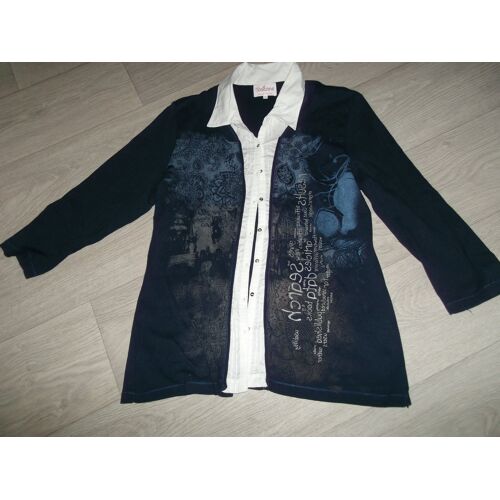 Tunique Chemise Armand Thiery Marine, Blanche, Écritures Dessins Xl Tbe