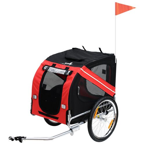 Remorque Vélo Pour Chien Animaux Pliable 8 Réflecteurs Drapeau Barre Attelage Inclus Acier Polyester Imperméable Max. 25 Kg 140 X 90 X 106 Cm