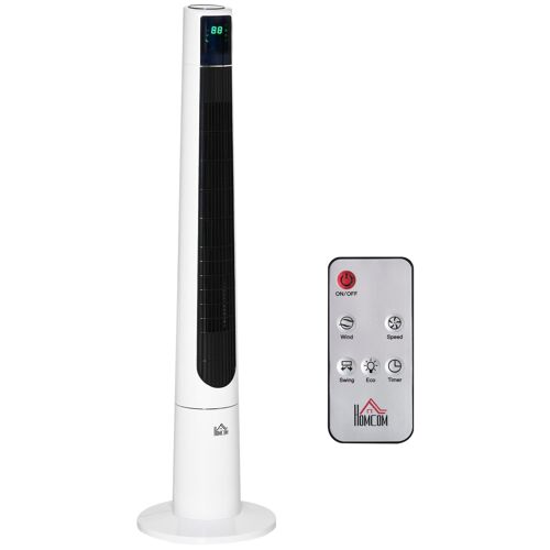 Homcom Ventilateur Colonne Tour Oscillant 80 W Ultra Silencieux Télécommande Incluse Timer 3 Modes 3 Vitesses Ø32 X 118h Cm Blanc Noir