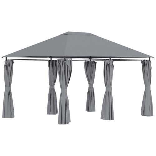 Tonnelle Barnum Pavillon De Jardin Style Colonial Double Toit Toiles Latérales Amovibles Gris