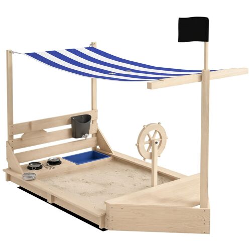 Bac À Sable Bateau De Pirate En Bois Avec Jeu De Cuisine Et 6 Accessoires