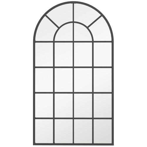 Miroir mural aspect verrière style classique chic - dim. 62L x 110H cm - métal noir verre 3 mm