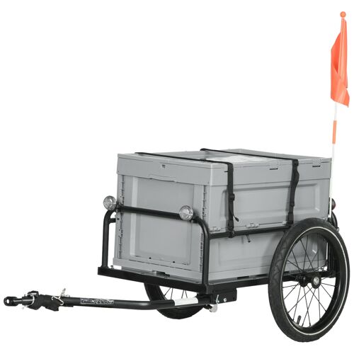 Remorque À Vélo Pliable Avec Coffre De Rangement Charge Max. 40 Kg Gris