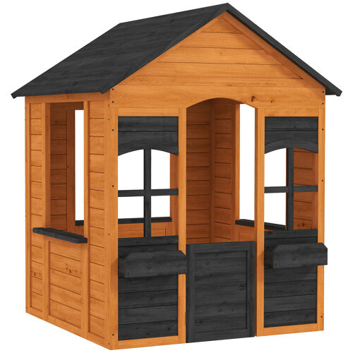 Maisonnette Enfant Porte 3 Comptoirs 2 Jardinières 2 Fenêtres Bois Pré-Huilé Noir