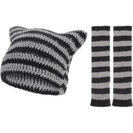 Kalanka-Bonnet Tricoté Avec Oreilles De Chat, Y2k Et Manchettes, Accessoires Emo Y2k Pour Femme Et Fille