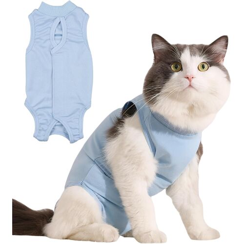 Kalanka-Body Pour Chat - Combinaison De Castration Postopératoire Pour Chat - Vêtement Anti-Léchage Pour Chat - Alternative Au Collier Électrique (Bleu, S)