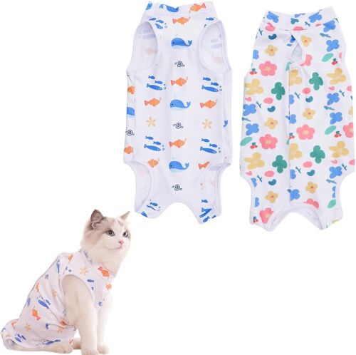 Kalanka-2 Pièces Body Chat, Body Pour Chat Post Opératoire, Gilet De Récupération Après Chirurgie, Protection Contre Le Léchage, Combinaison, Plaies Abdominales Schutz Für Chaton Stérilisé(L)