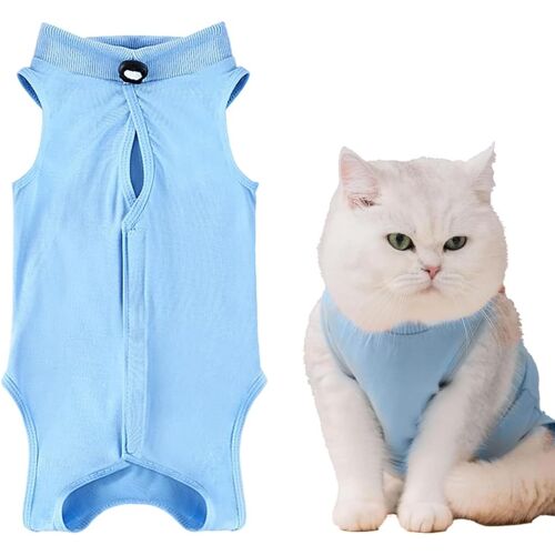 Kalanka-Body De Protection Chat, Combinaison De Récupération Pour Plaies Abdominales Ou Maladies De La Peau, Anti Léchage Et Médical Chats Après Opérations, Vêtement (Medium, Bleu)