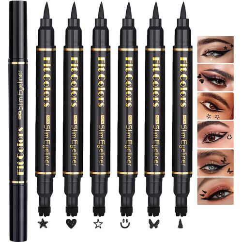Kalanka-6pcs Coffret De Crayons Eye Liner Liquide À Deux Têtes, Liquid Eyeliner Stamp Pencil, Stylo Eyeliner Noir Ailé Pour Femme, Pochoirs Eyeliner Maquillage Tatouage Longue Tenue (B, M) 